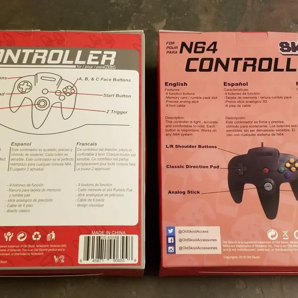 2 N64 Controllers - Red & Grey (NEW) - Nintendo - Nintendo64 - Old Skool